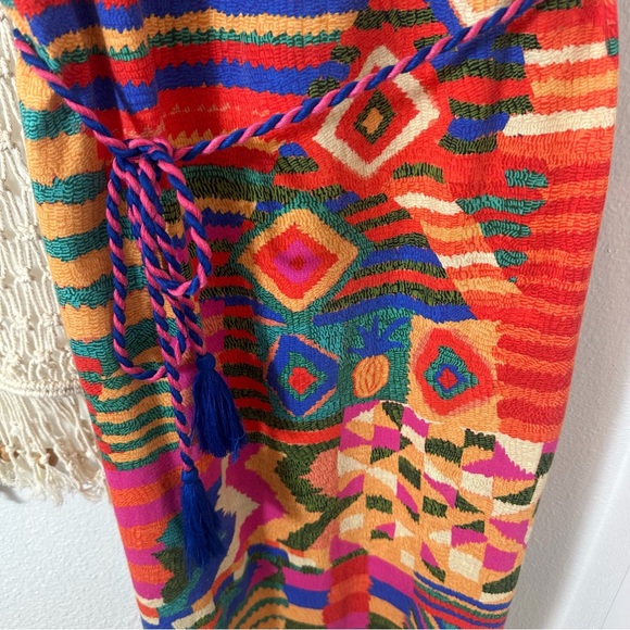 Farm Rio Colorful Geometric Red Rainbow Quilt Pattern Bohemian Rope Dress Small - Picture 6 of 9
